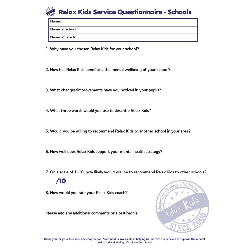 Relax Kids Service Questionnaire - Schools - Relax Kids - Official Website